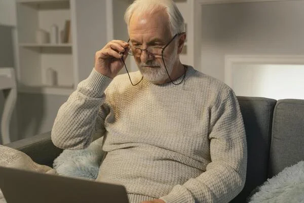 homem idoso mexendo em computador