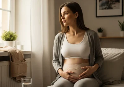 Mulher grávida sentada no sofá
